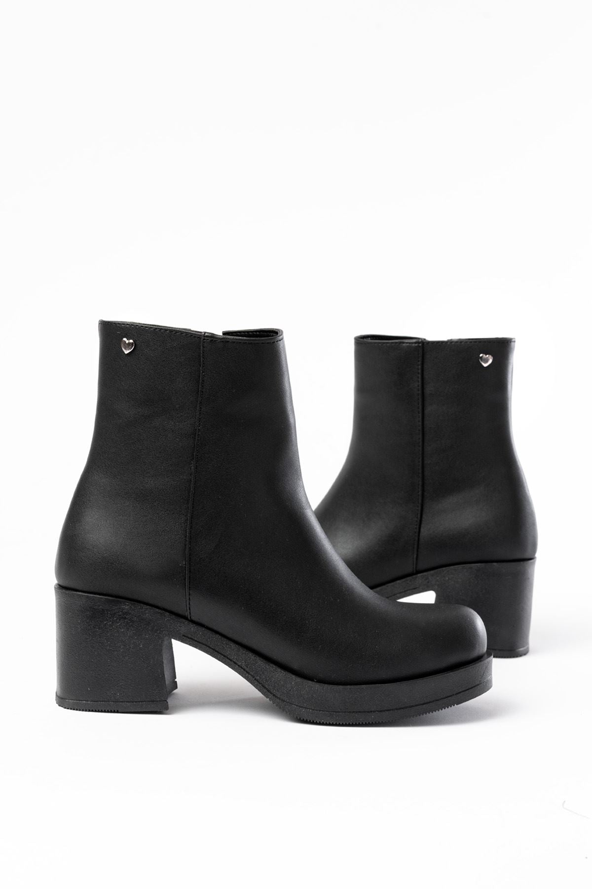 Olixor Siyah Fermuarlı Kalın Topuklu Günlük Kadın Bot - ILOVESHOES