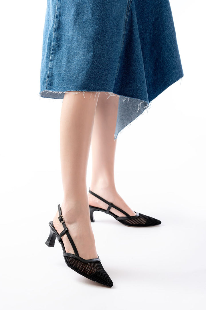 Alenor Mat Deri File Siyah İnce Topuklu Stiletto