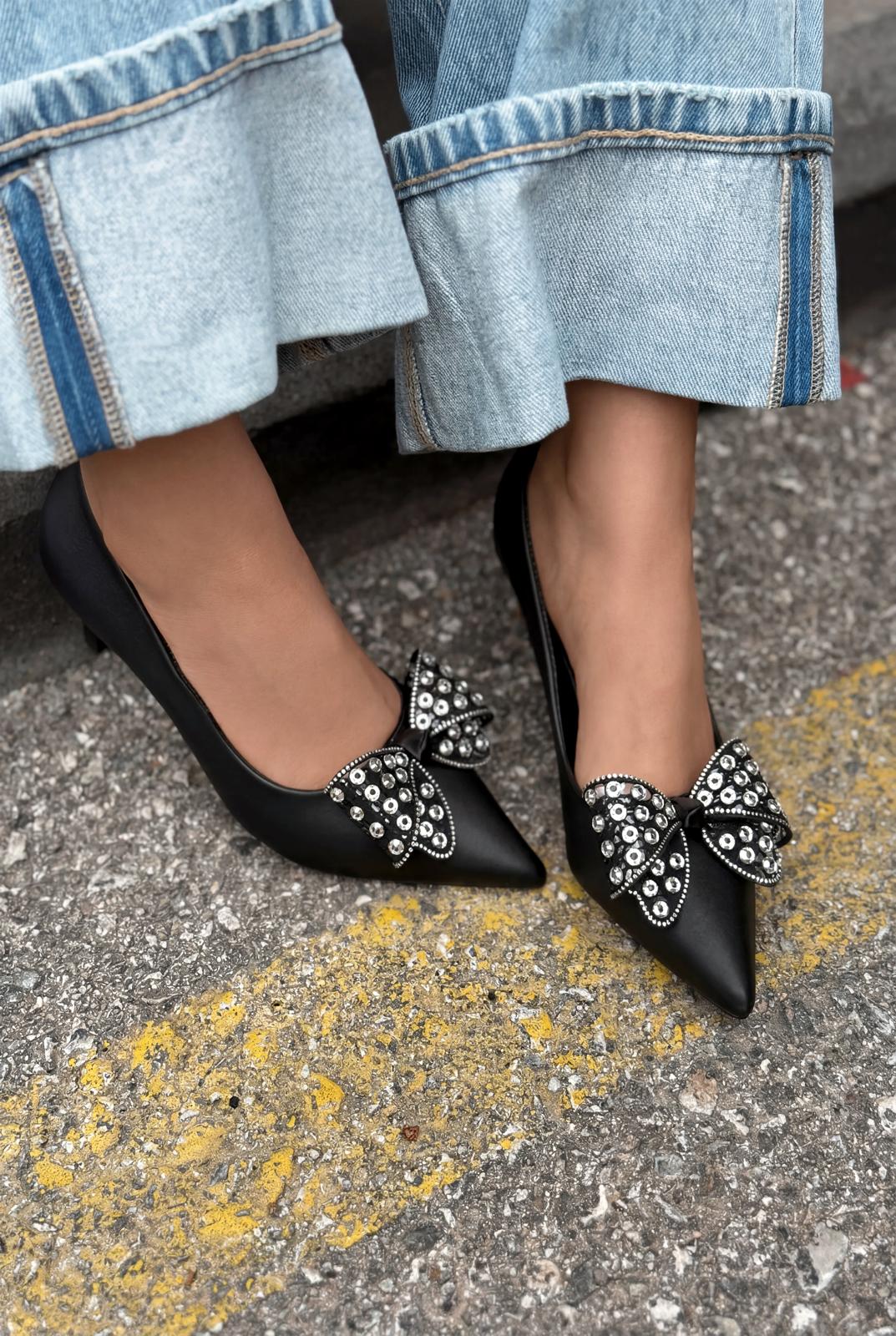 Sorexa Siyah Mat Deri Kadın Stiletto - ILOVESHOES