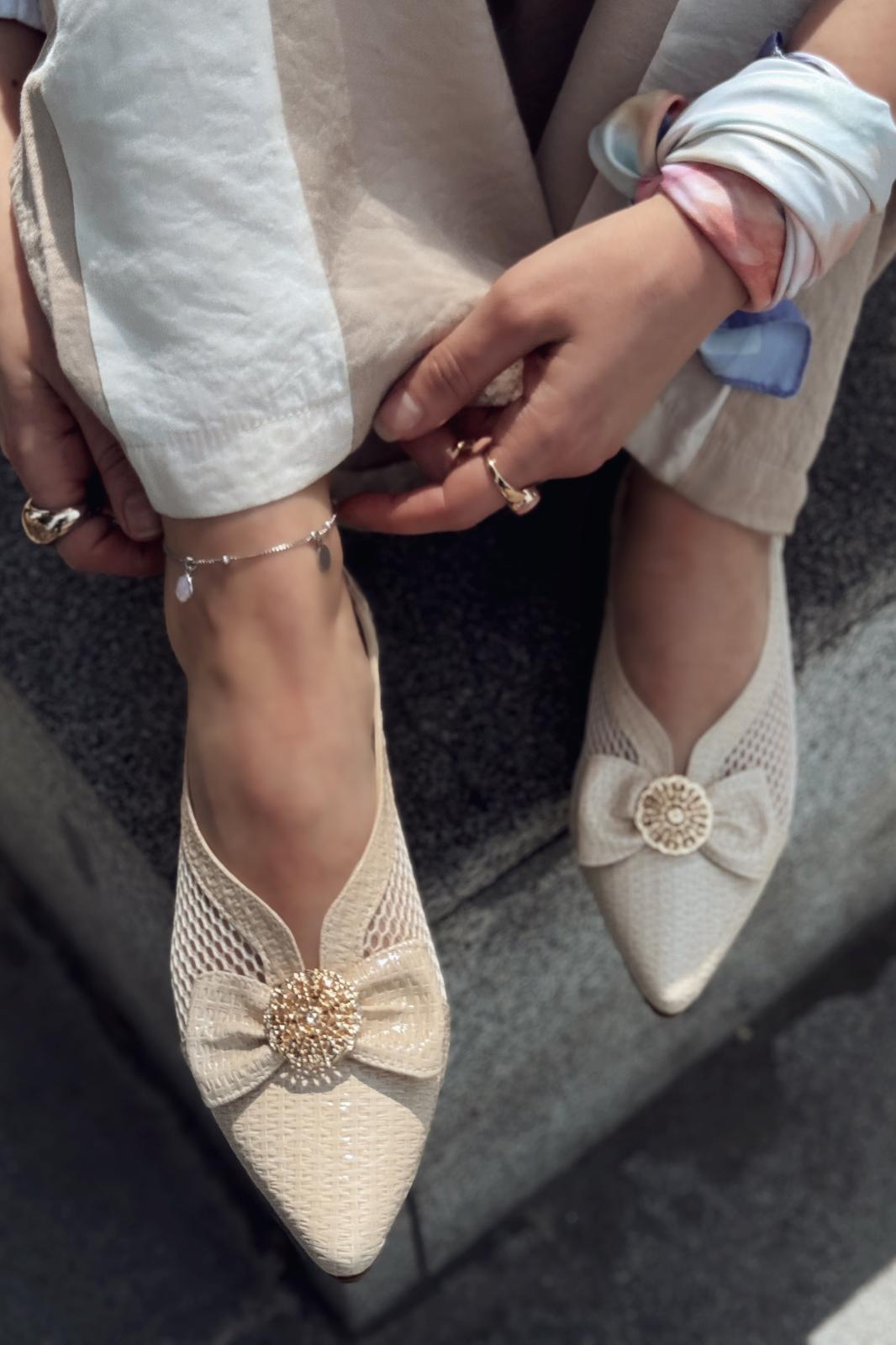 Zuneya Kurdele Detaylı kadın File Babet Bej - ILOVESHOES