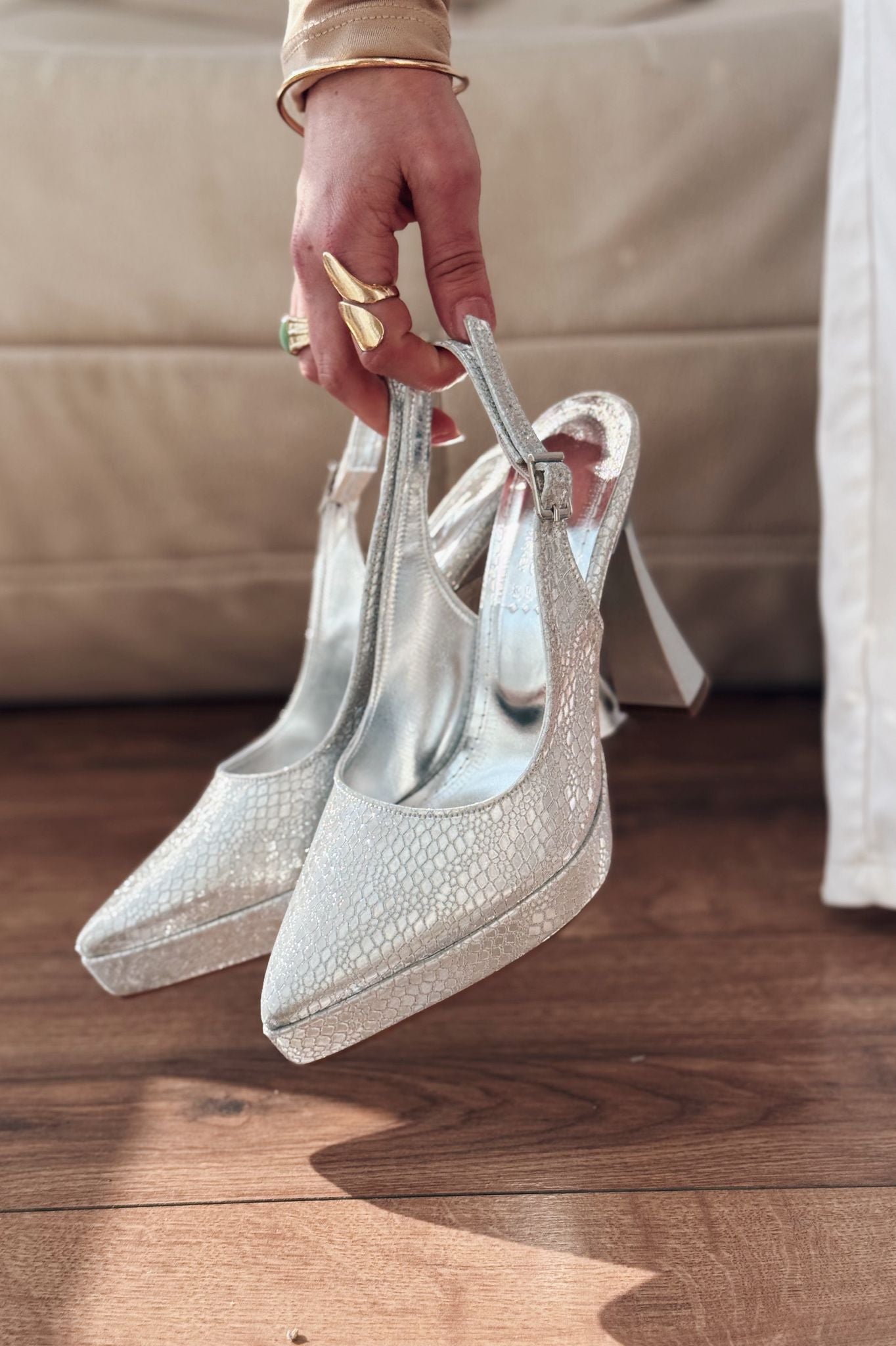 Seliryn Gümüş Desenli Platform Topuklu Ayakkabı - ILOVESHOES