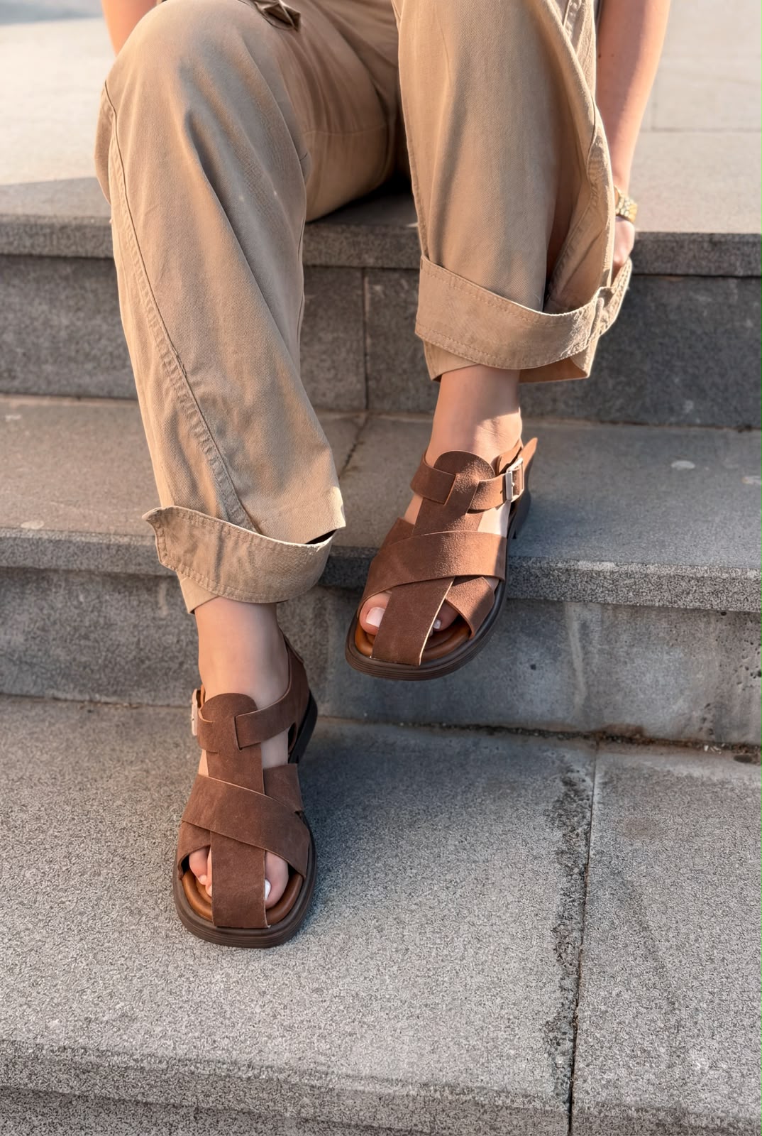 Evyra Acı Kahve Süet Kadın Sandalet - ILOVESHOES