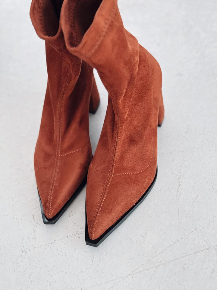 Caryne Kadın Topuklu Streç Bot Taba Süet - ILOVESHOES