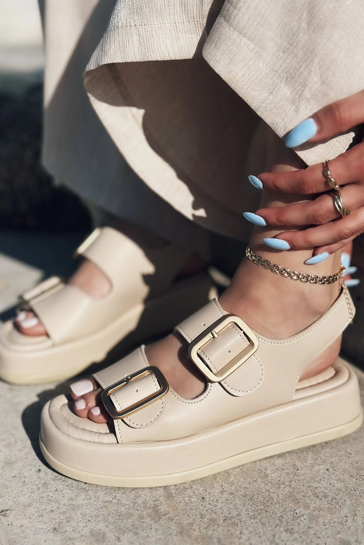 Torens Mat Deri Toka Detaylı Sandalet Nude - ILOVESHOES Türkiye