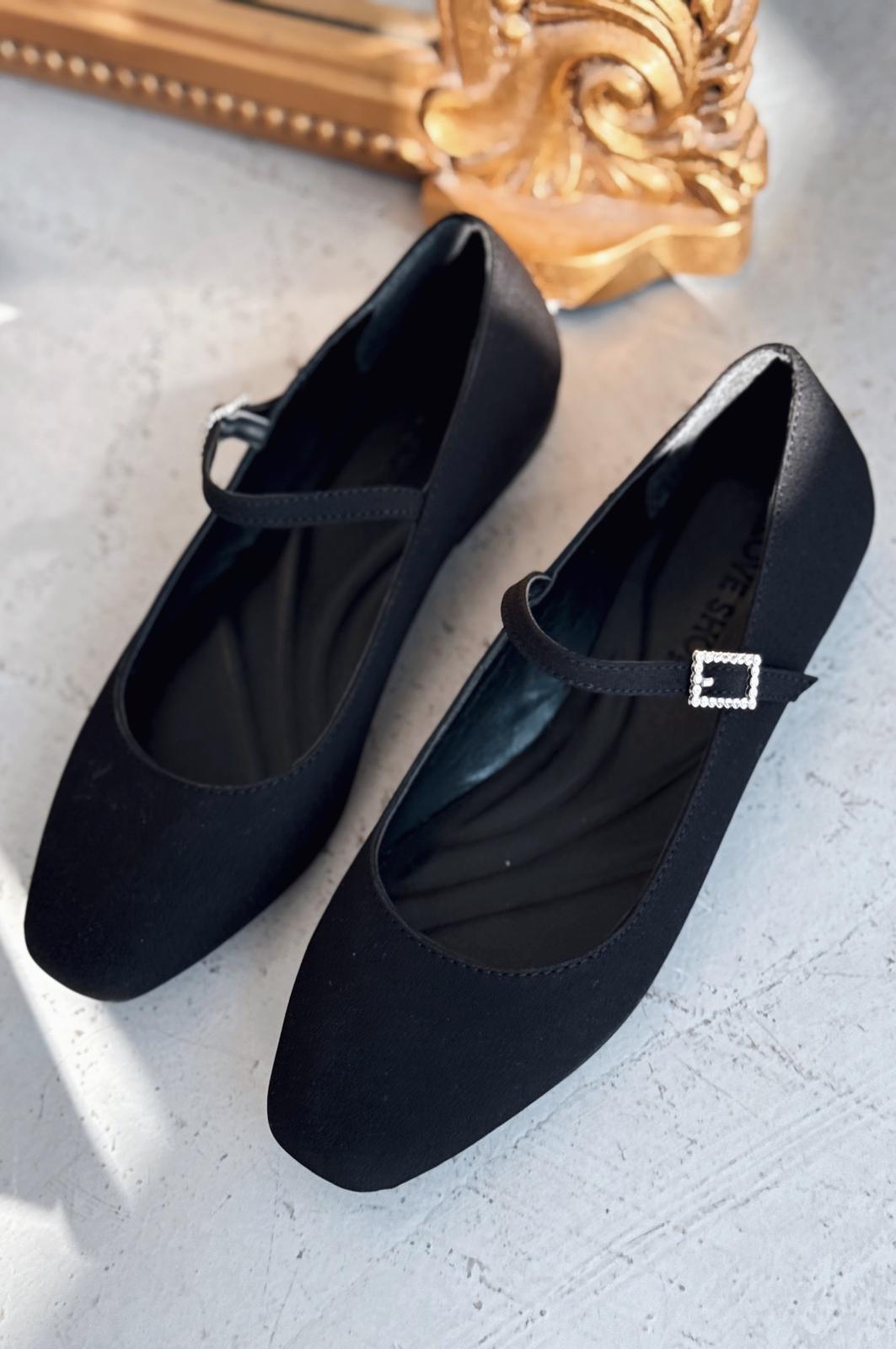 Edwons Saten Kadın Babet Siyah - ILOVESHOES