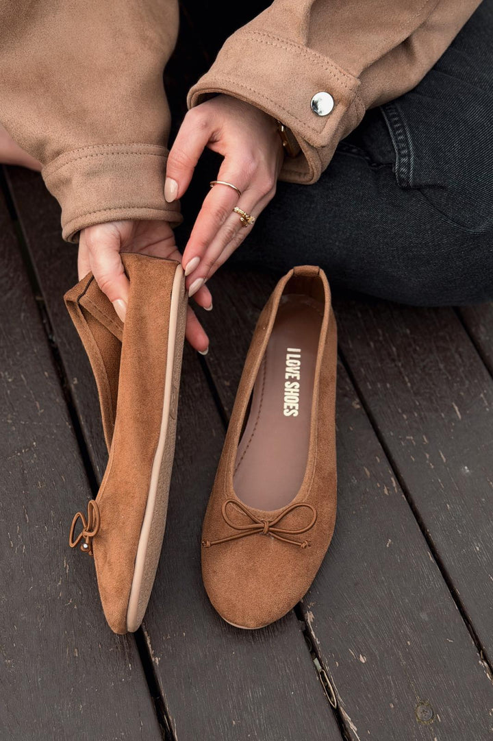 Stellor Kadın Babet Taba Süet Dolgu Topuklu - ILOVESHOES