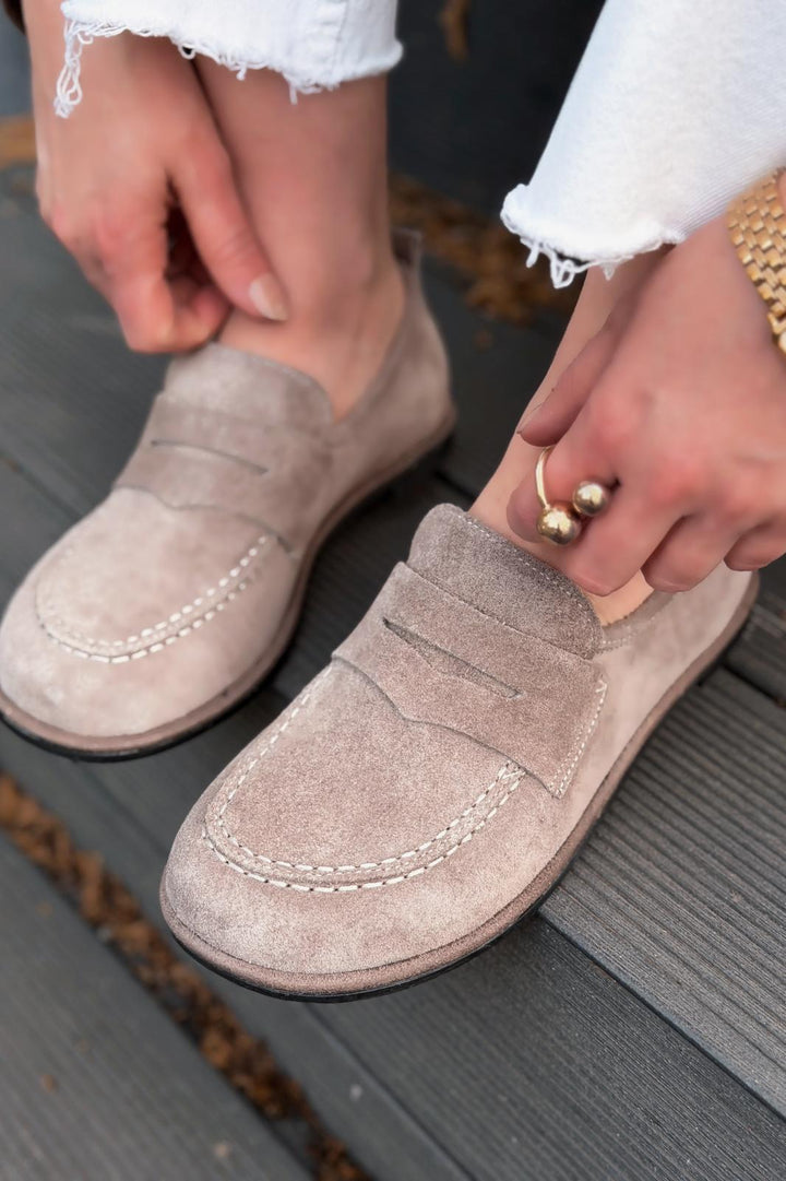 Marion Kadın Loafer Vizon Hakiki Süet - ILOVESHOES