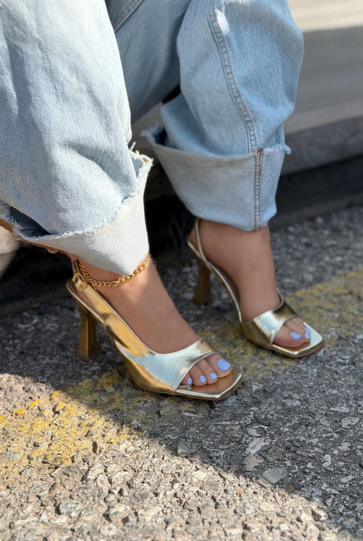 Solvion Topuklu Sandalet Gold Mat Deri - ILOVESHOES