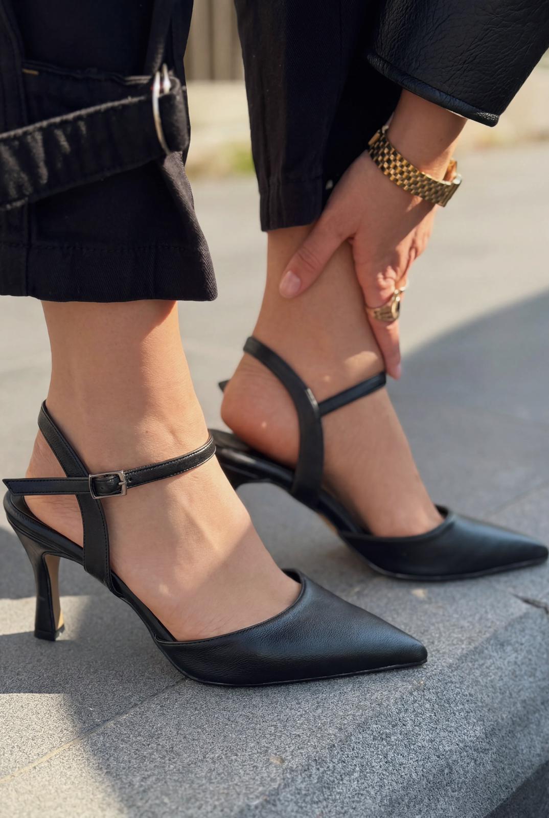 Beloria Stiletto Siyah Mat Deri - ILOVESHOES