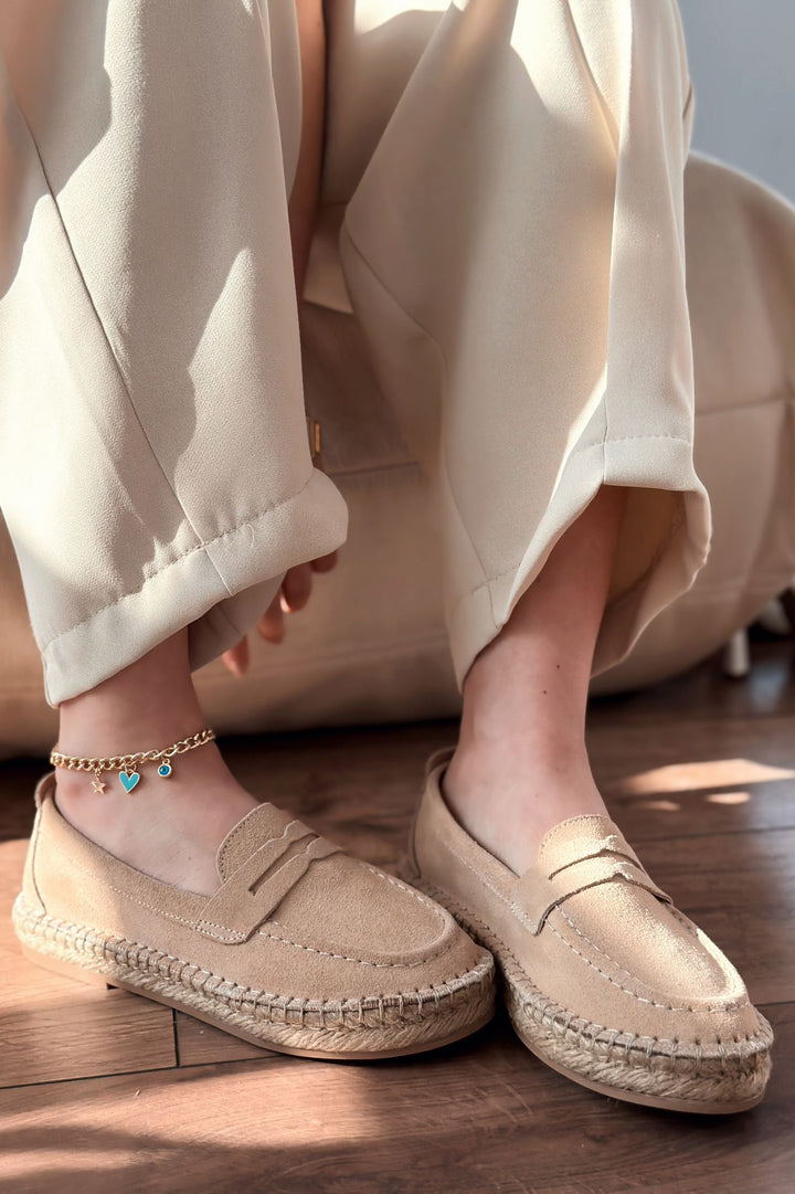 Celure Espadril Loafer Bej Hakiki Süet - ILOVESHOES