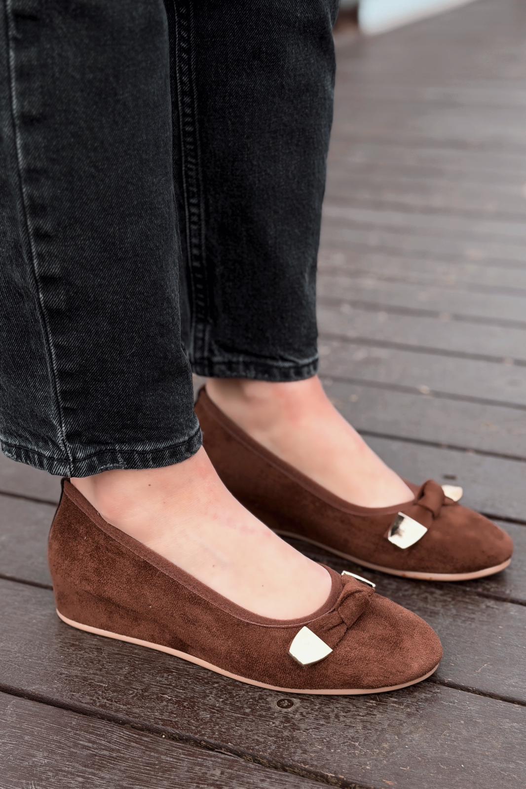 Orphel Kadın Babet Acıkahve Süet Dolgu Topuklu - ILOVESHOES
