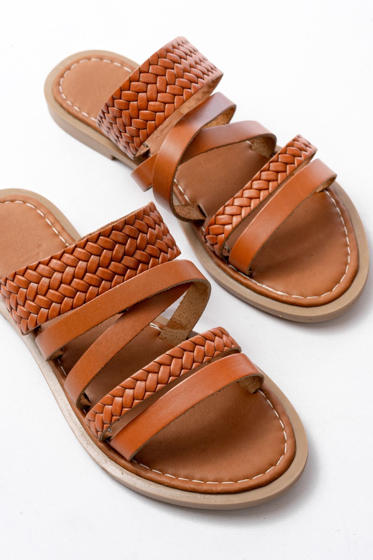 Viore Hakiki Deri Taba Düz Kadın Terlik - ILOVESHOES