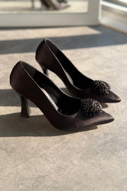 Fovira Saten Siyah Stiletto - ILOVESHOES