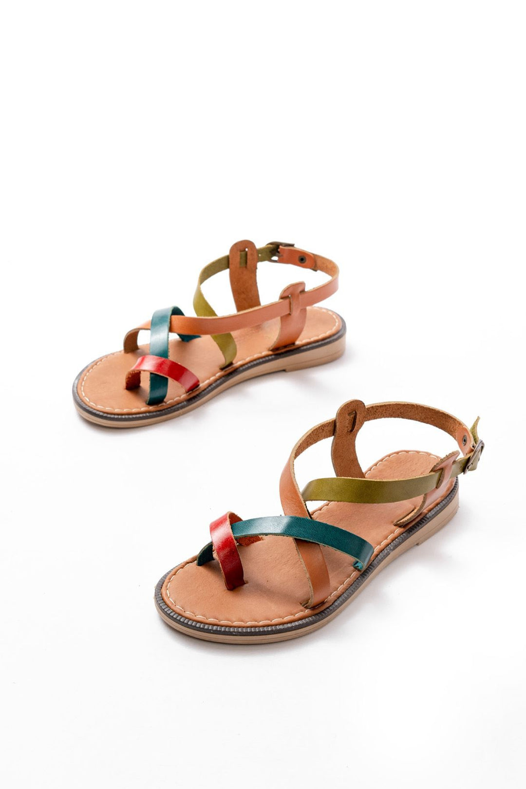 Torela Hakiki Deri Çok Renkli Kadın Sandalet - ILOVESHOES