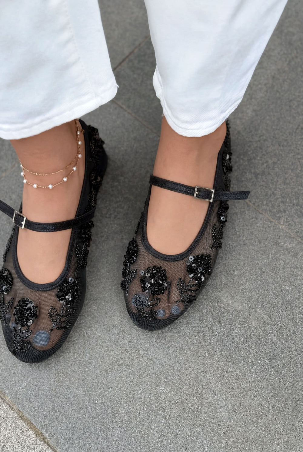 Telora Kadın Babet Siyah Nakışlı - ILOVESHOES