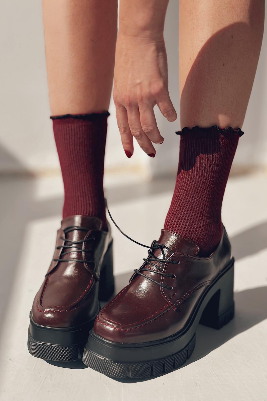 Sapetos Kalın Taban Topuklu Kadın Loafer Bordo Mat Rugan - ILOVESHOES