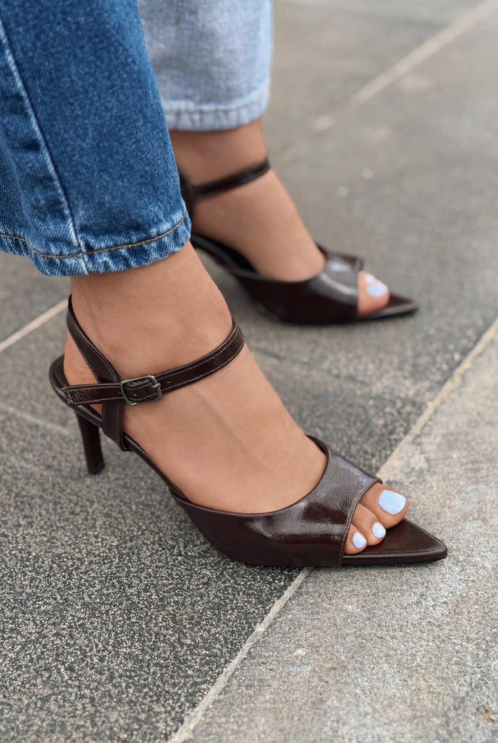 Ardor Topuklu Sandalet Acıkahve Kırışık Rugan - ILOVESHOES