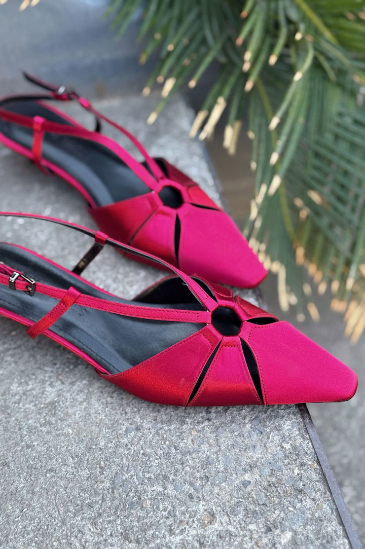 Ozeras Saten Bordo Kısa Topuklu Stiletto - ILOVESHOES