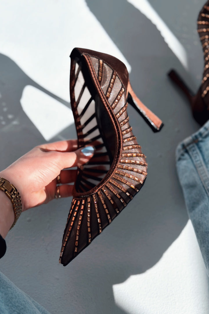 Sarnel Acı Kahve Saten Kadın Stiletto - ILOVESHOES