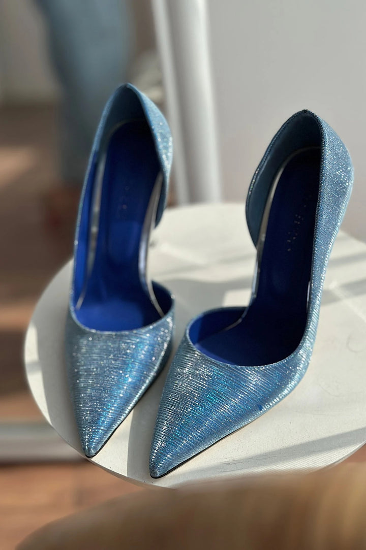 Polfes Parlak Deri Topuk Detaylı Stiletto Mavi