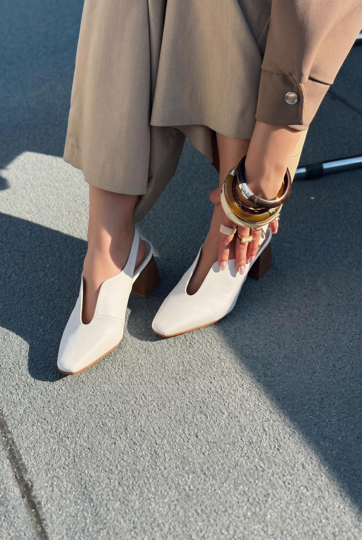 Pelora Beyaz Mat Deri Kadın Topuklu Ayakkabı - ILOVESHOES
