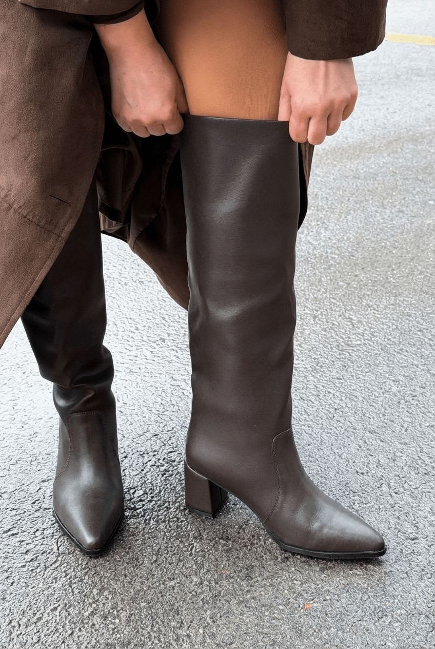 Pelena Kadın Topuklu XL Çizme Acıkahve Mat Deri - ILOVESHOES