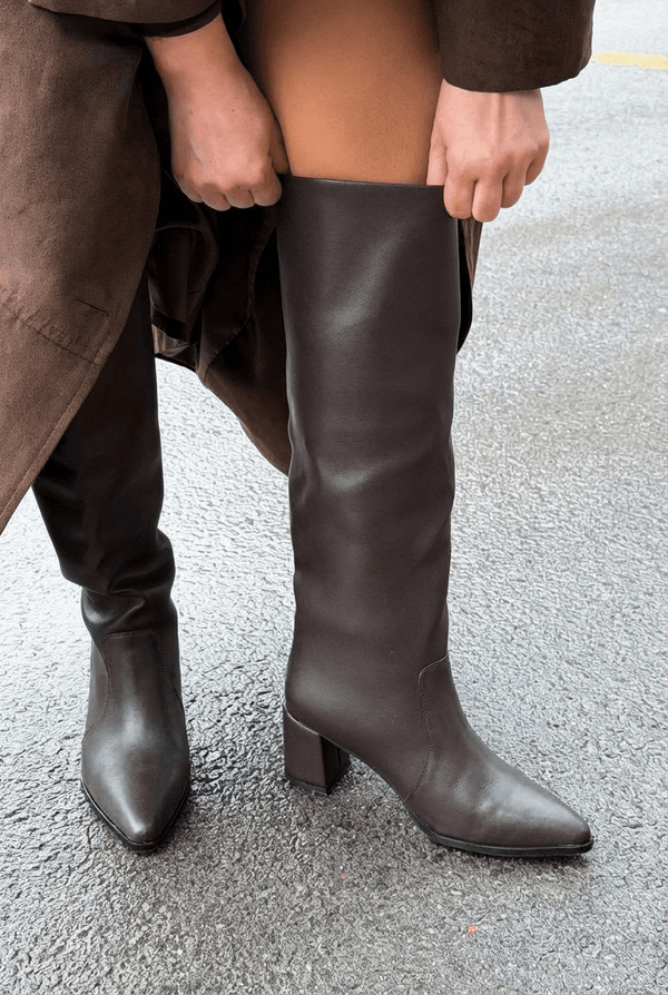 Pelena Kadın Topuklu XL Çizme Acıkahve Mat Deri - ILOVESHOES