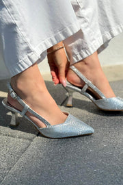 Nowse Mini Parlak Deri Desenli Stiletto Gümüş - ILOVESHOES