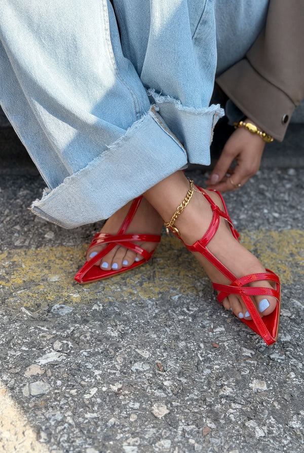 Morlen Topuklu Sandalet Kırmızı Rugan - ILOVESHOES