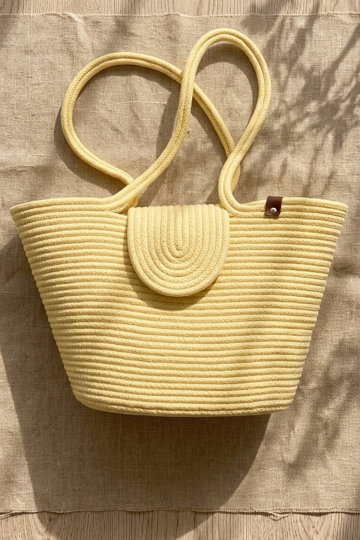 Floria Sarı Halat Kadın Plaj Çantası - ILOVESHOES