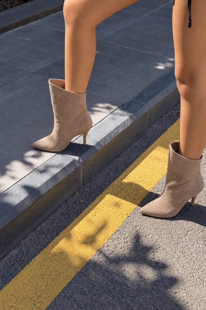 Alwens Vizon Süet Kadın Topuklu Bot - ILOVESHOES