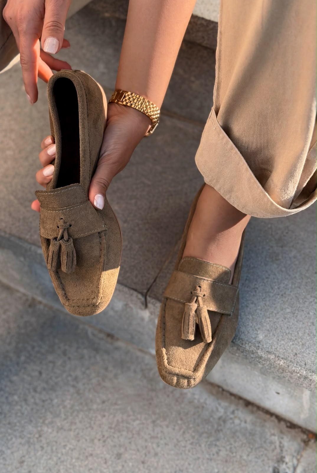 Olena Kadın Loafer Haki Süet - ILOVESHOES