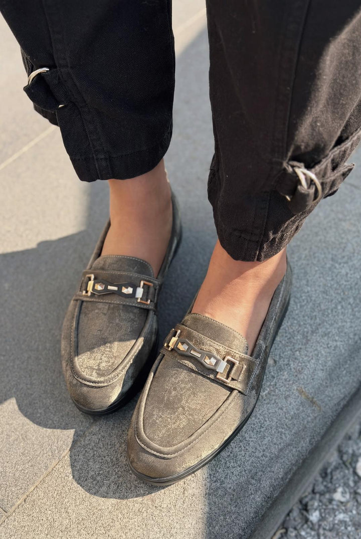 Torel Kadın Loafer Gri Saten - ILOVESHOES