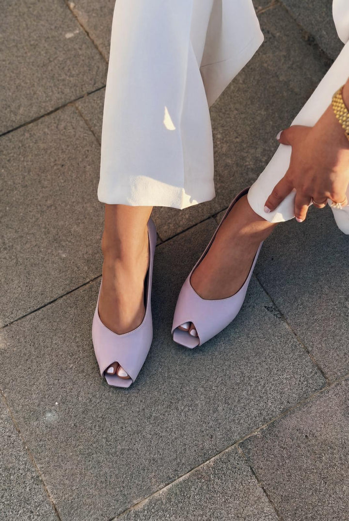 Norvion Hakiki Deri Lila Mat Deri Kadın Topuklu Ayakkabı - ILOVESHOES