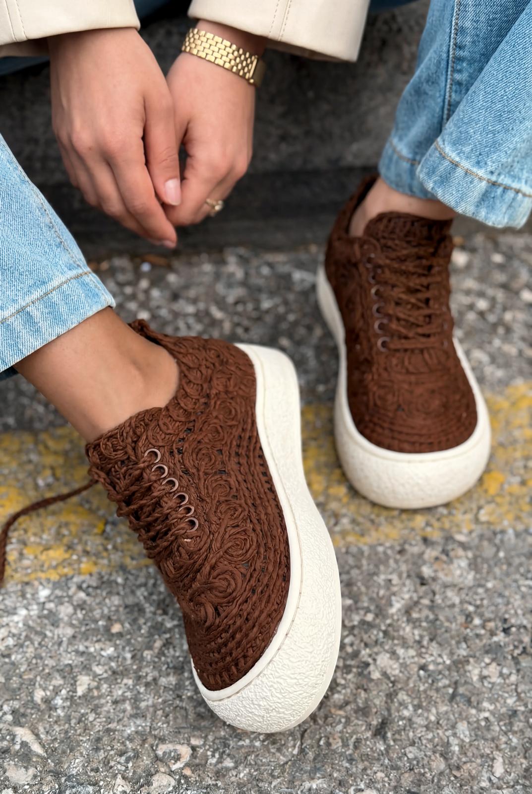 Sarrin Kadın Spor Ayakkabı Acıkahve Örgü