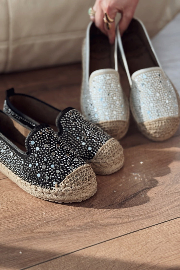 Jorelis Süet Parlak Taş Detaylı Espadril Loafer Bej - ILOVESHOES
