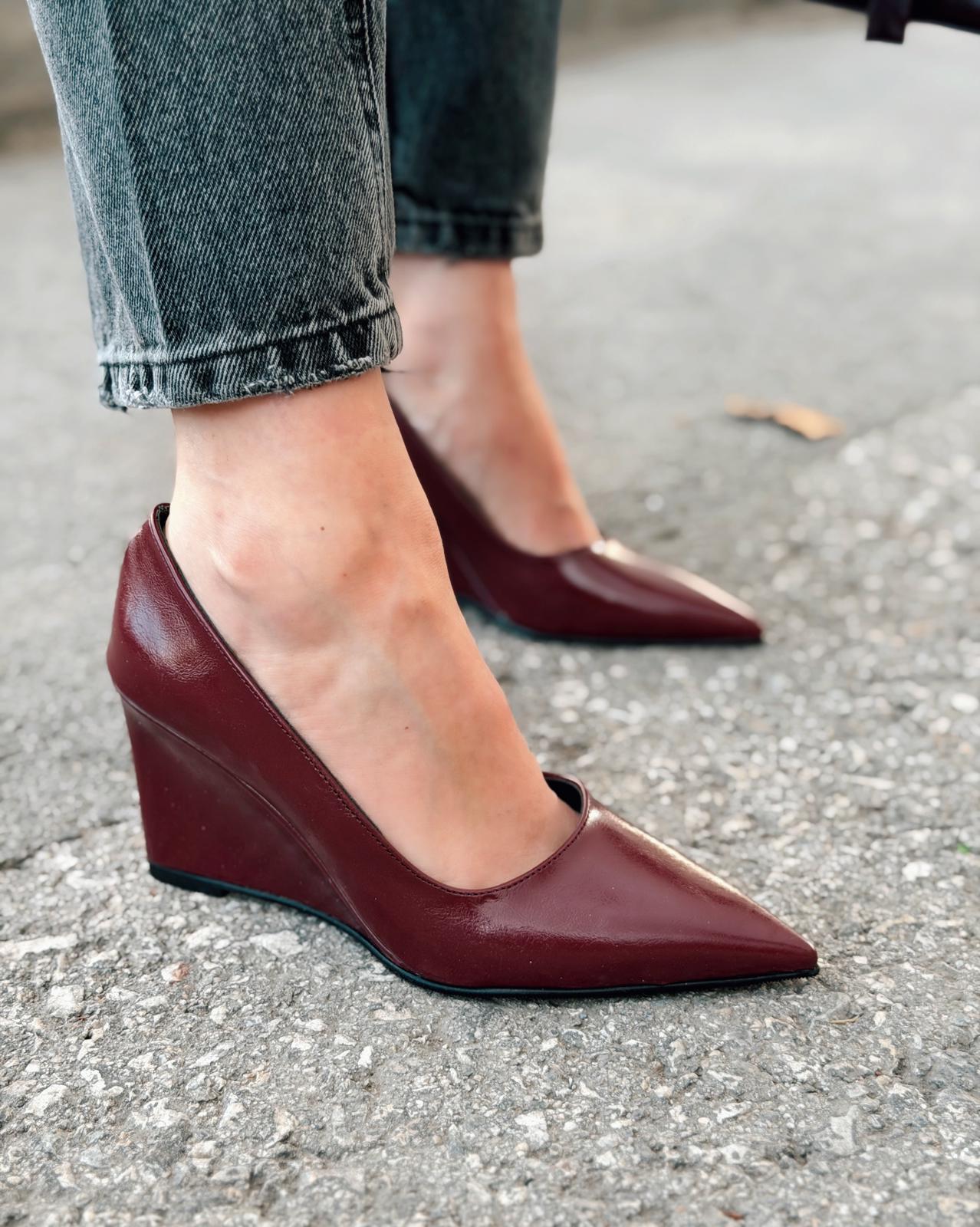 Mariel Dolgu Topuklu Stiletto Bordo Mat Deri - ILOVESHOES