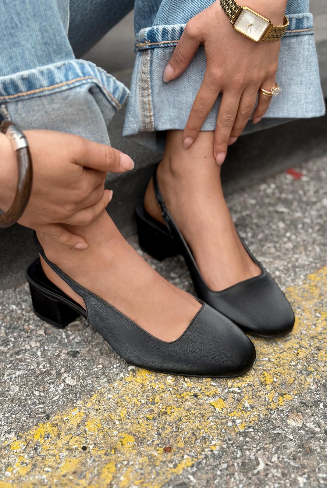 Solen Mary jane Topuklu Ayakkabı Siyah Saten - ILOVESHOES