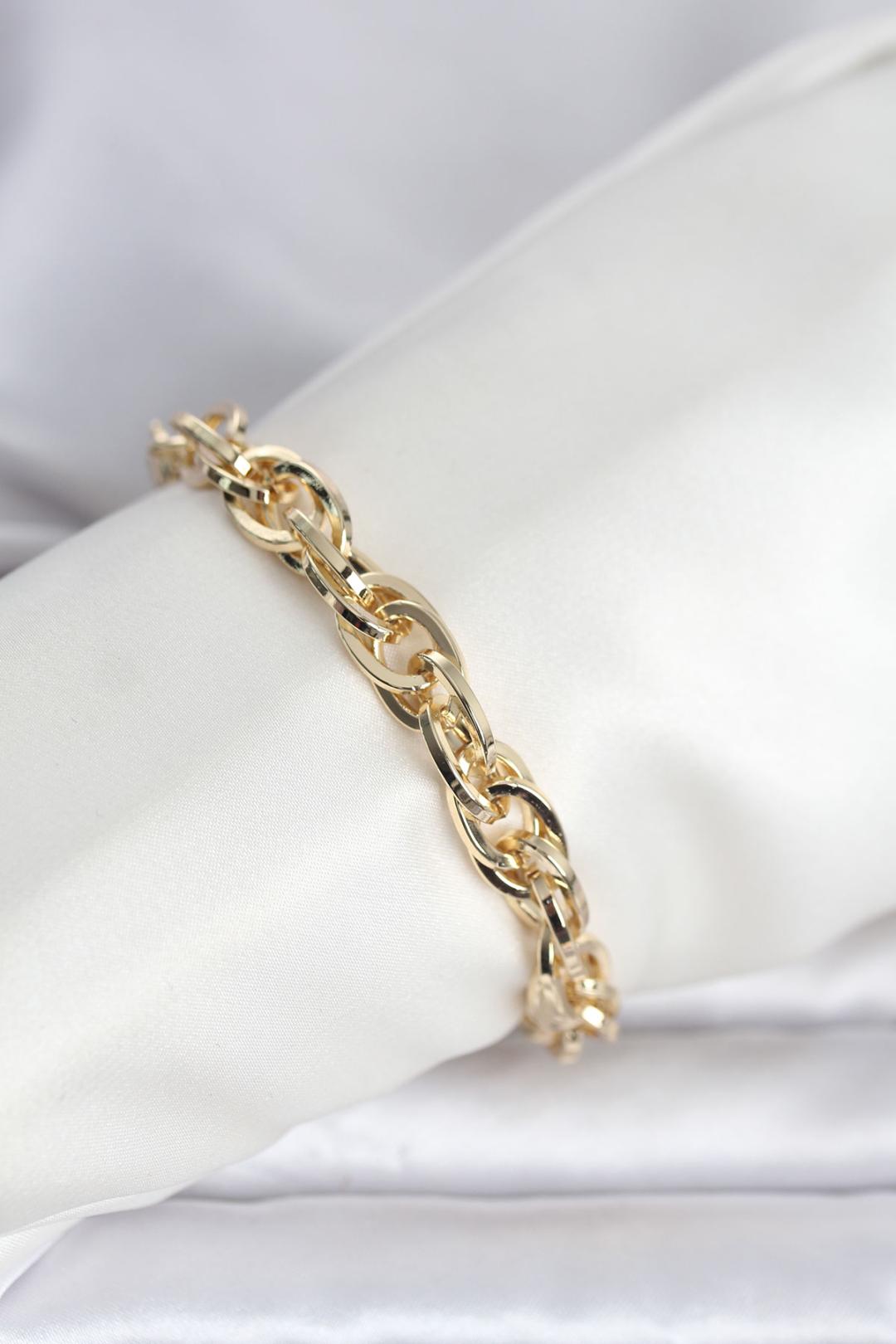 ILS - 1102 Kadın Bileklik Gold 14K Pirinç Burgu Zincir - ILOVESHOES