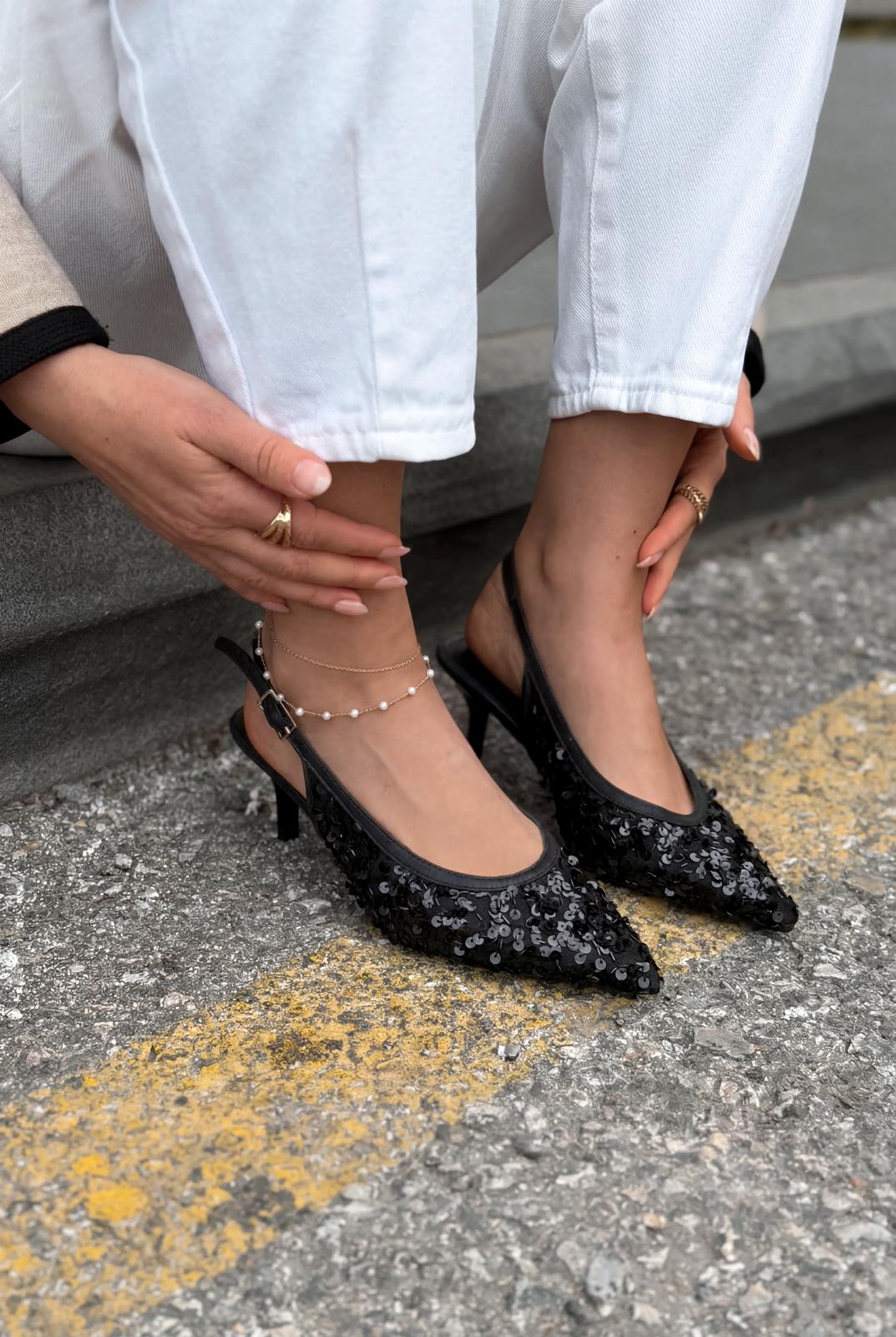 Selorine Stiletto Siyah Pullu - ILOVESHOES