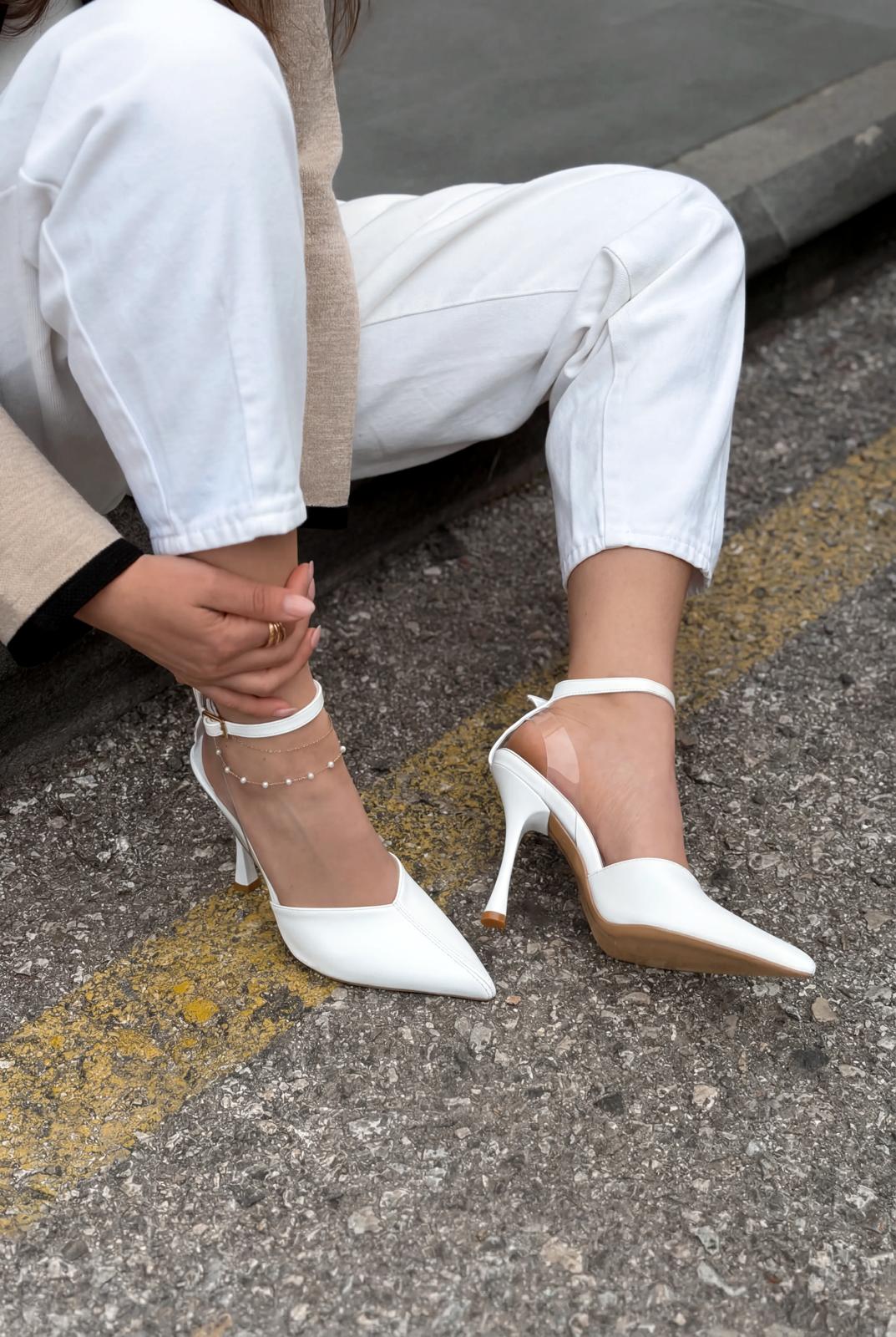 Rovire Stiletto Beyaz Kırışık Deri - ILOVESHOES