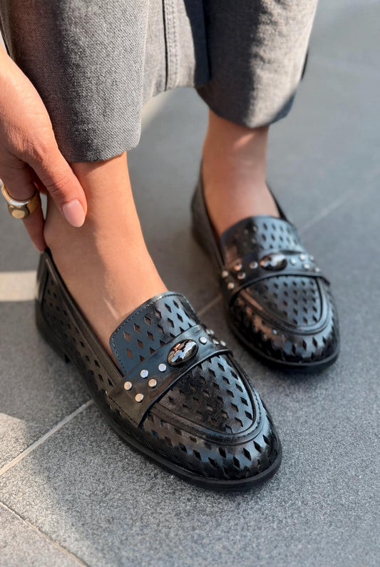 Ardion Kadın Loafer Siyah Mat Deri