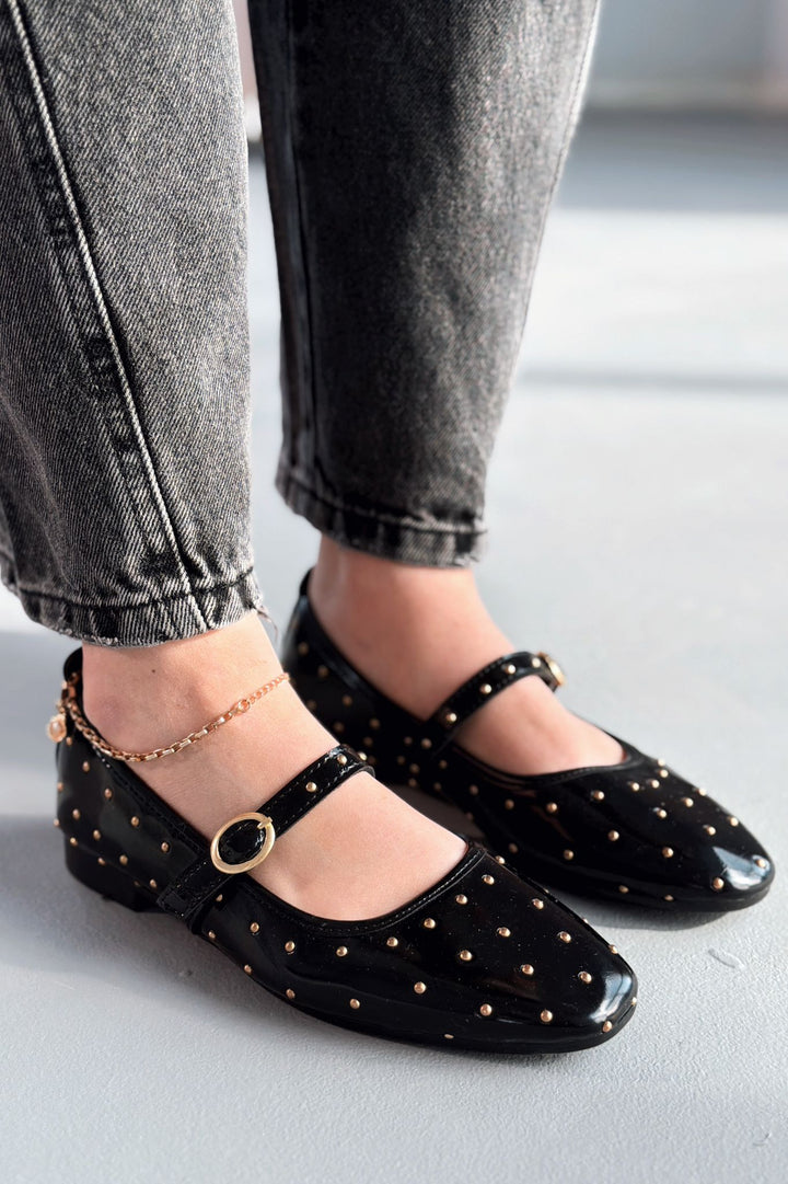 Lunessa Kadın Babet Siyah Rugan - ILOVESHOES