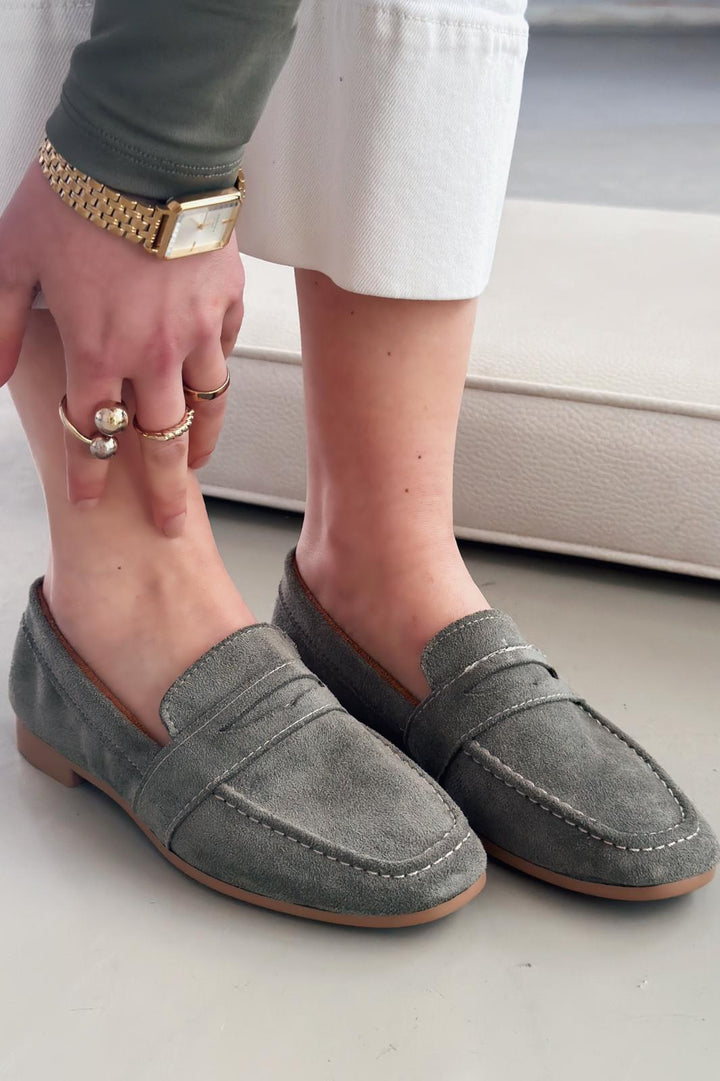 Orvino Kadın Loafer Haki Süet - ILOVESHOES