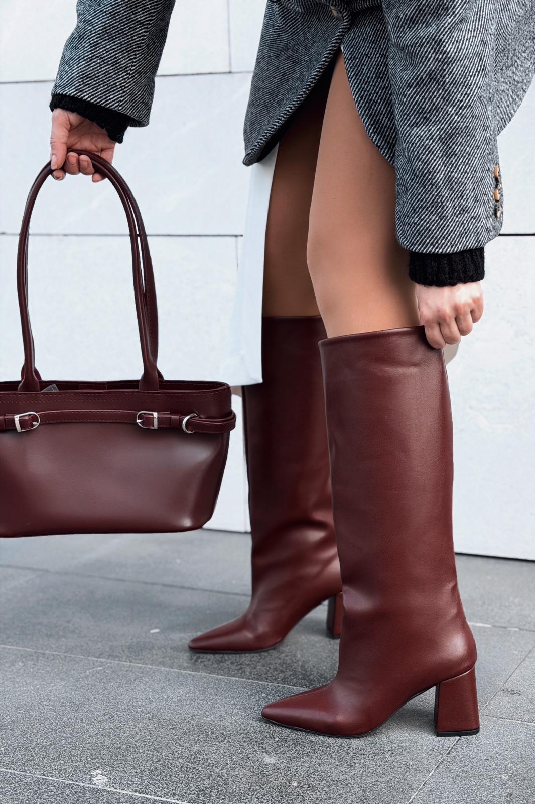 Aurin Omuz Çantası Bordo Mat Deri - ILOVESHOES