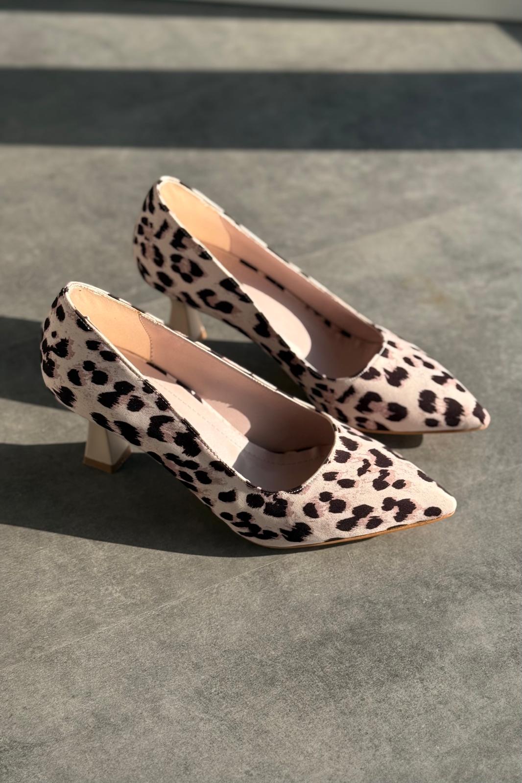 Luntra Saten Leo Desen Bej Stiletto - ILOVESHOES
