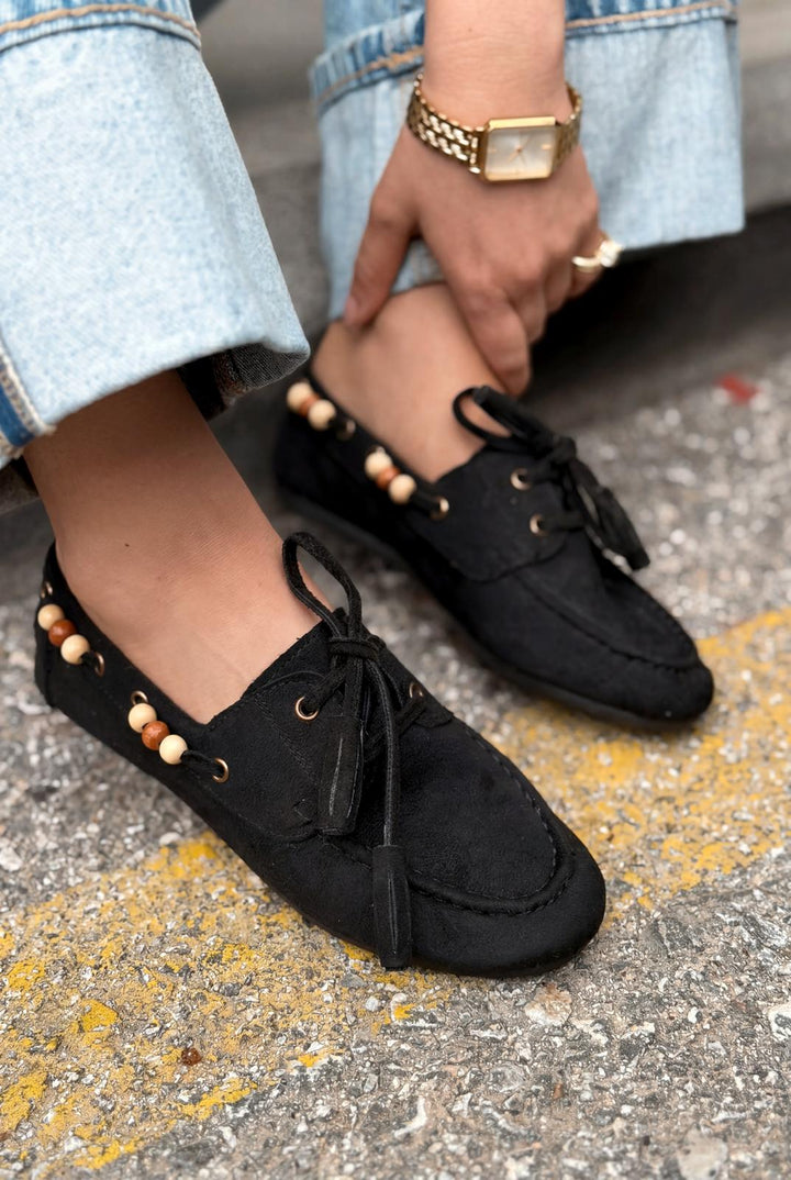 Brion Siyah Süet Kadın Oxford Ayakkabı - ILOVESHOES