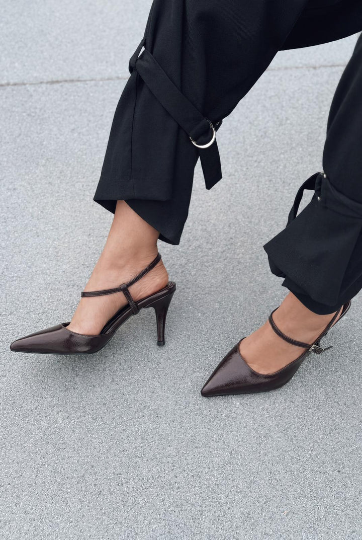 Lorent Acıkahve Kırışık Deri Kadın Stiletto - ILOVESHOES