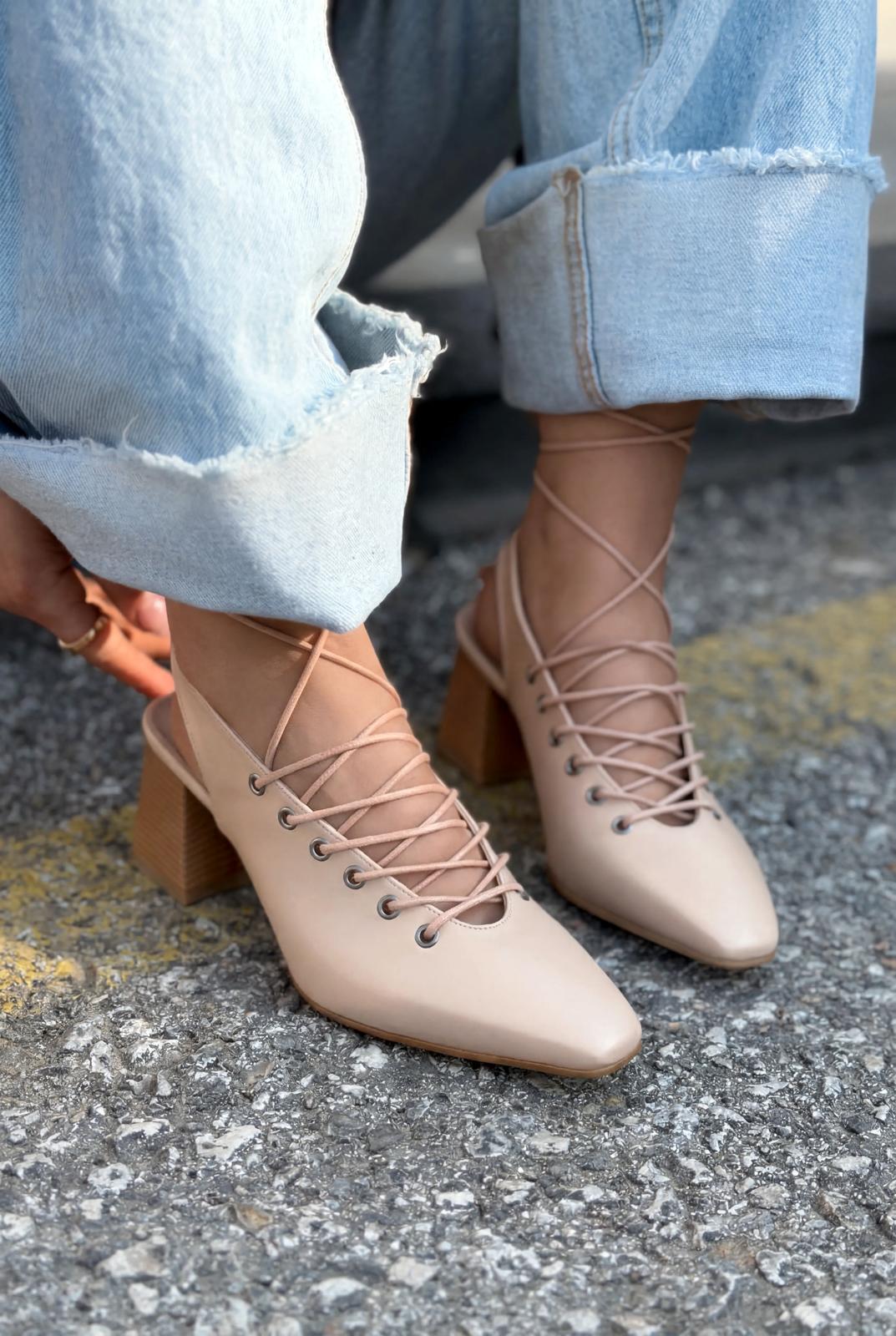 Yorella Topuklu Ayakkabı Nude Mat Deri - ILOVESHOES