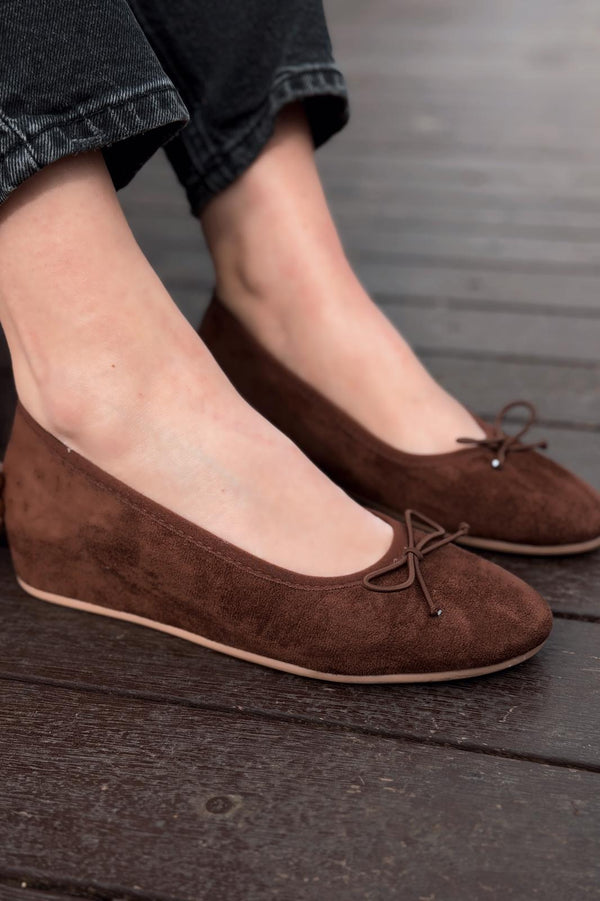 Stellor Kadın Babet Acıkahve Süet Dolgu Topuklu - ILOVESHOES